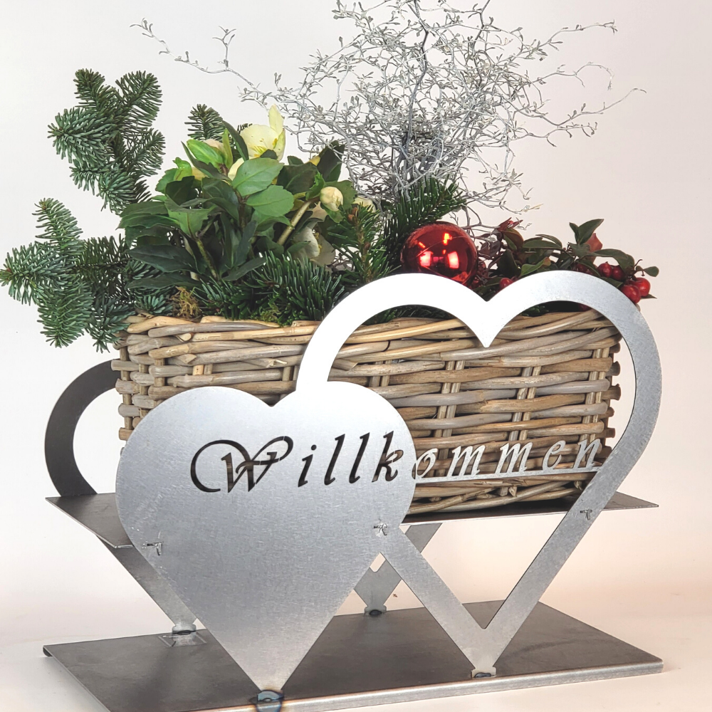 Blumenständer Willkommen dekoriert aus Metall gefertigt