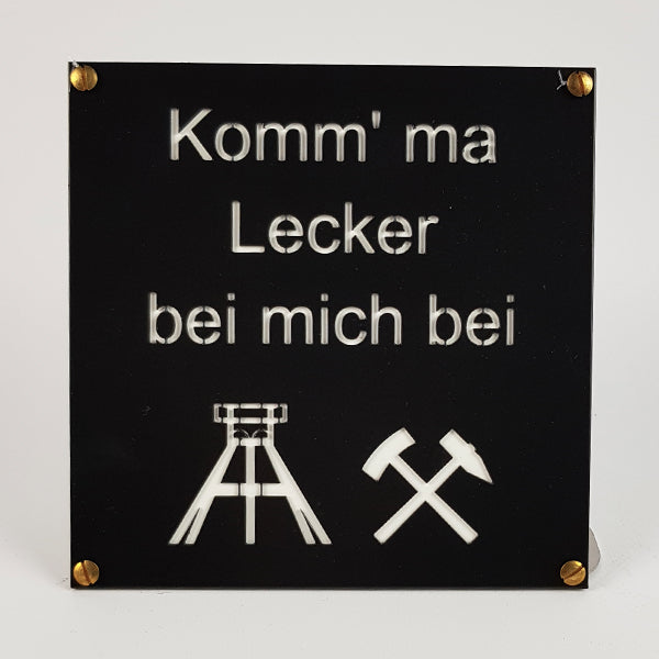 Komm´ma lecker bei mich bei - Typisch Ruhrpott. Schild aus Metall zum aufhängen als Wanddekkoration