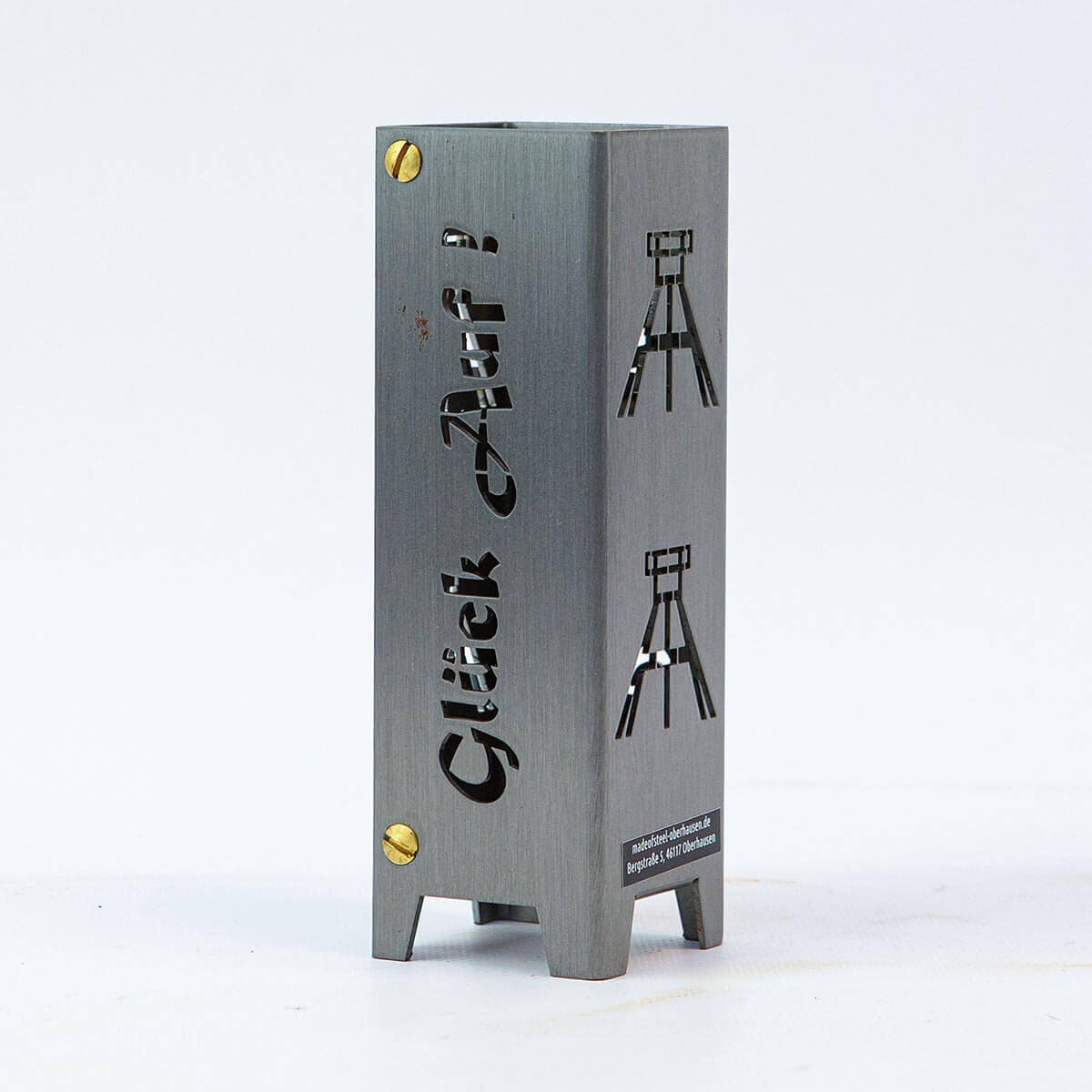 Teelicht Glück auf mit Förderturm Symbol aus stahl