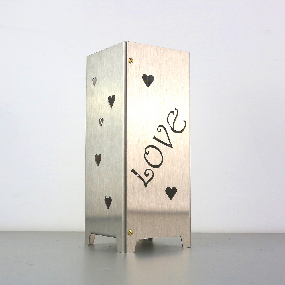Windlicht LOVE aus Edelstahl