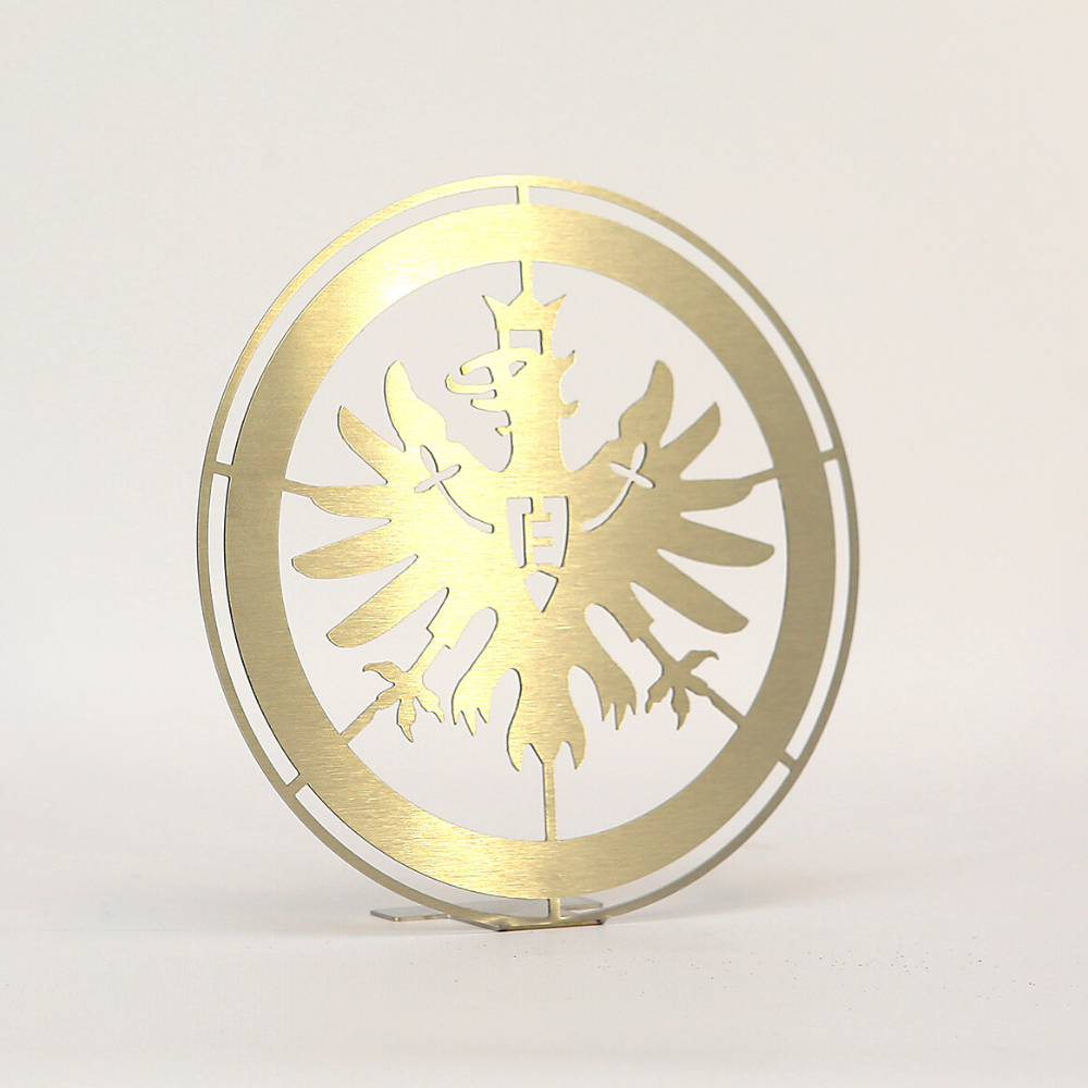 Edelstahl Aufsteller mit dem Logo Eintracht Frankfurt