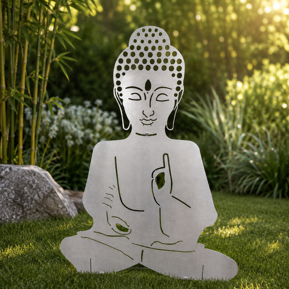 Tara Buddha aus Stahl – große Gartendeko mit Rostpatina