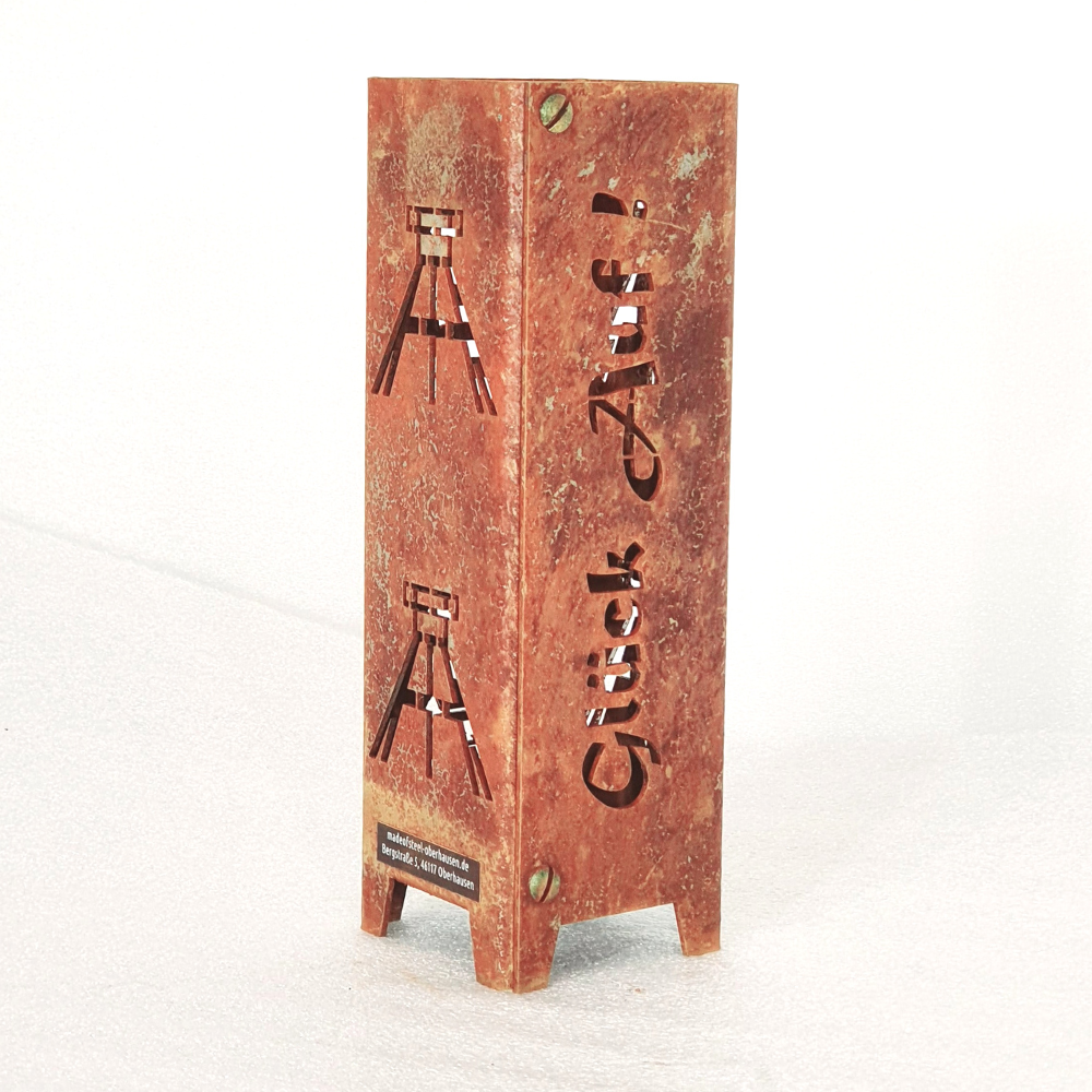 rostiges Teelicht Glück auf mit Förderturm Symbol