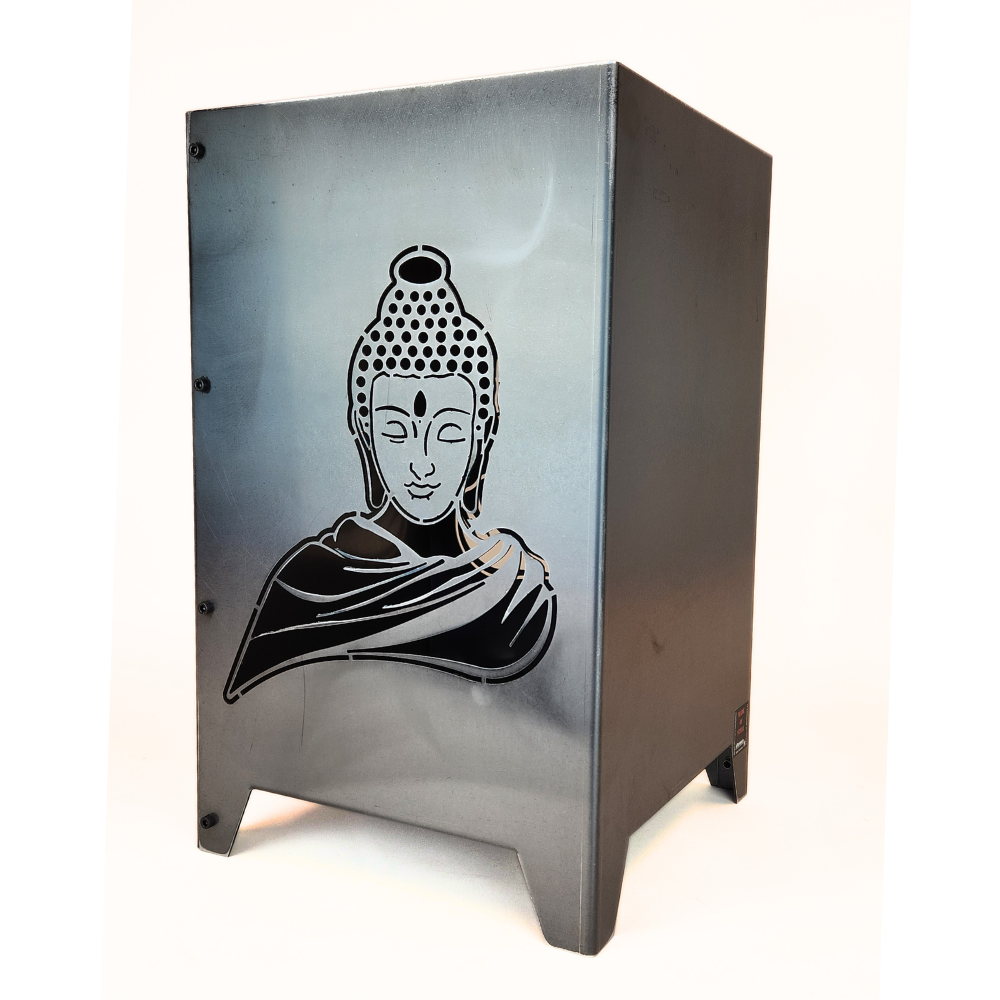 Feuersäule Buddha ca. 400 mm hoch. Aus Qualitätsstahlblech gefertigt in der hauseigenen Produktion.
