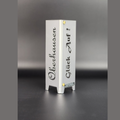 Teelicht Oberhausen aus Metall. Schriftzug Oberhausen und Schriftzug Glück auf in brillant silber pulverbeschichtet