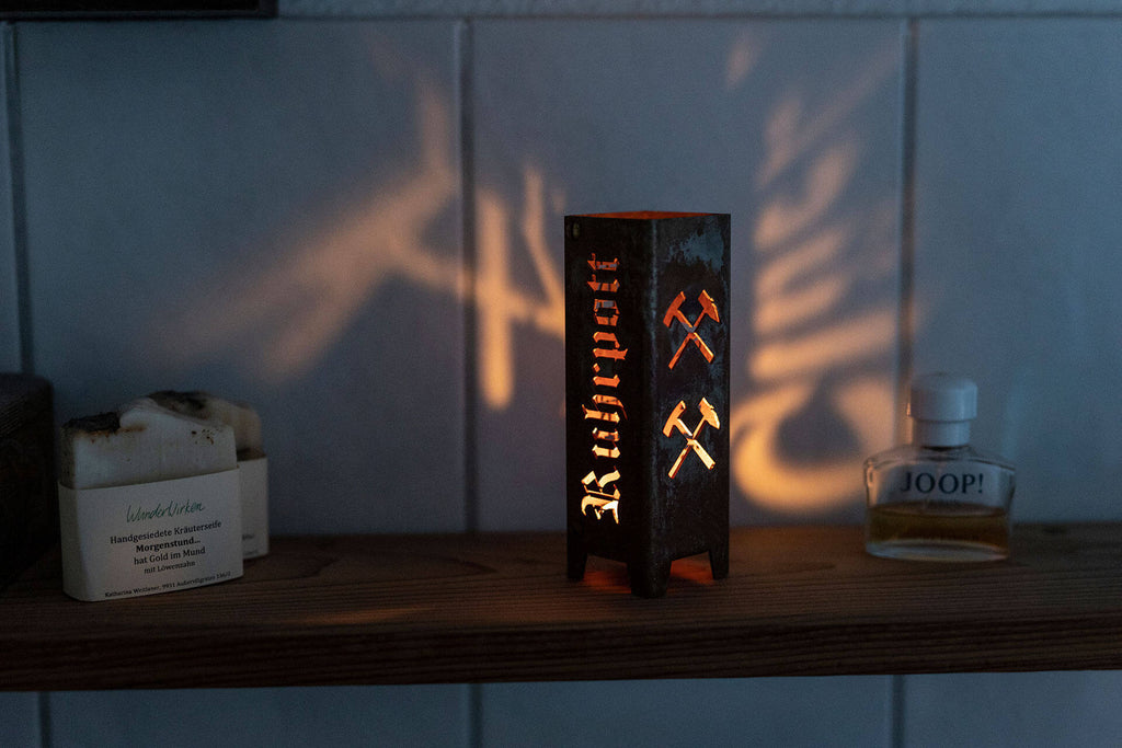 Ruhrpott Teelicht mit Eisen und Schlegel Motiv | Teelicht aus Metall