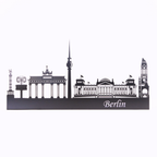 Berlin Skyline aus Metall in Schwarz matt mit Brandenburger Tor, Fernsehturm und Berliner Wahrzeichen