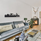 Bochum Skyline aus Metall in Schwarz matt mit indirekter LED-Beleuchtung an der Wand