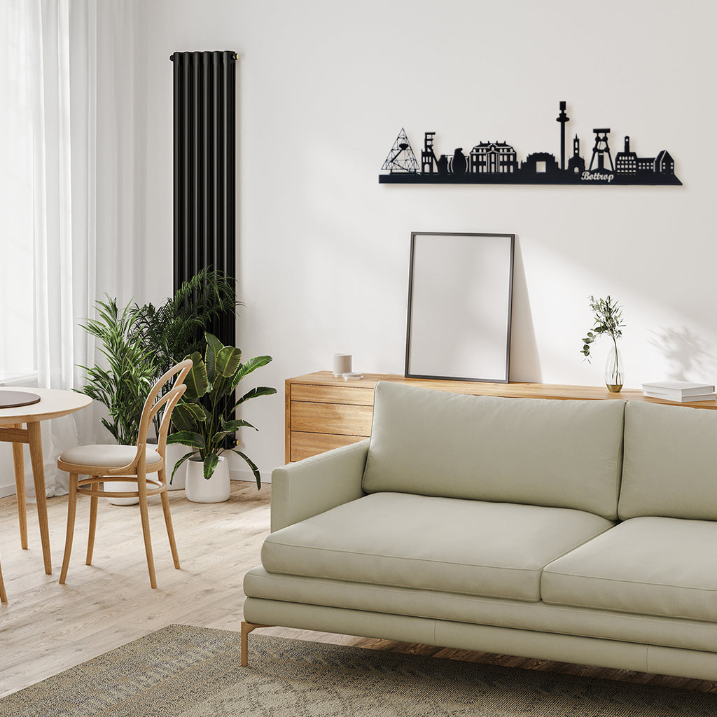 Bottrop Skyline aus Metall in Schwarz matt mit bekannten Sehenswürdigkeiten der Stadt
