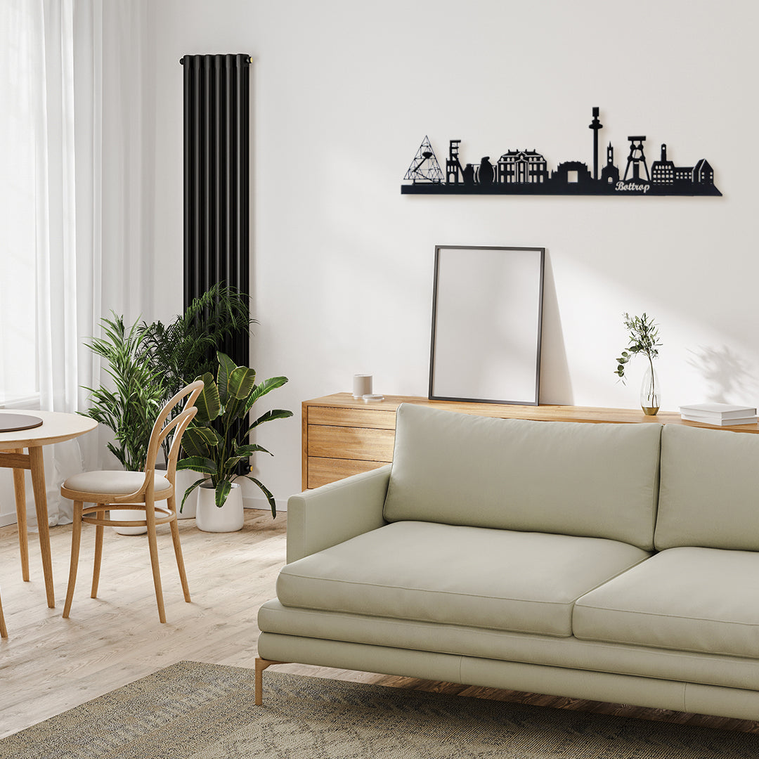 Bottrop Skyline aus Metall in Schwarz matt mit bekannten Sehenswürdigkeiten der Stadt