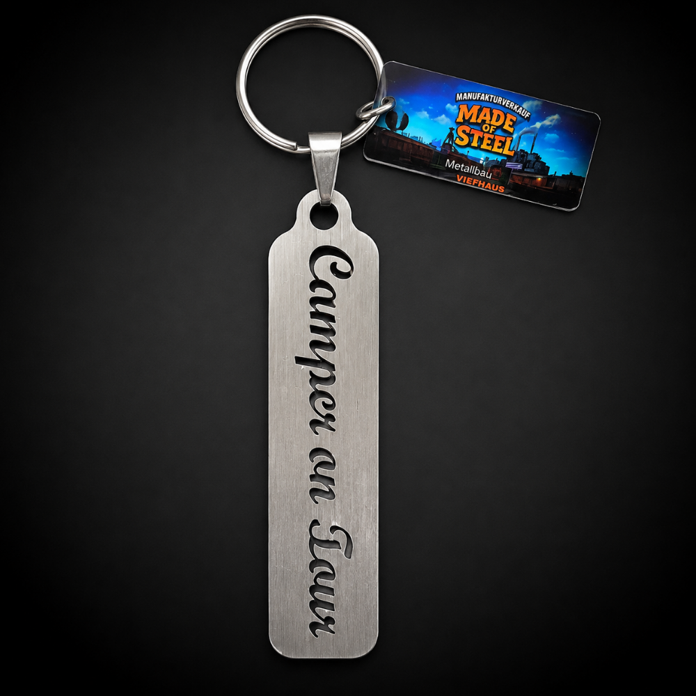 Camper on Tour Schlüsselanhänger aus Edelstahl von Made of Steel – Geschenkidee für Camper, Wohnmobil-Fans und Campingfreunde