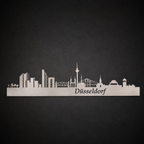 Düsseldorf Skyline aus Metall als moderne Wanddekoration, erhältlich in Edelstahl oder Schwarz matt