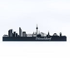 Düsseldorf Skyline aus Metall als moderne Wanddekoration, erhältlich in Edelstahl oder Schwarz matt