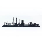 Duisburg Skyline aus Metall mit Schriftzug Duisburg als schwarze Wanddekoration, handgefertigt von Made of Steel