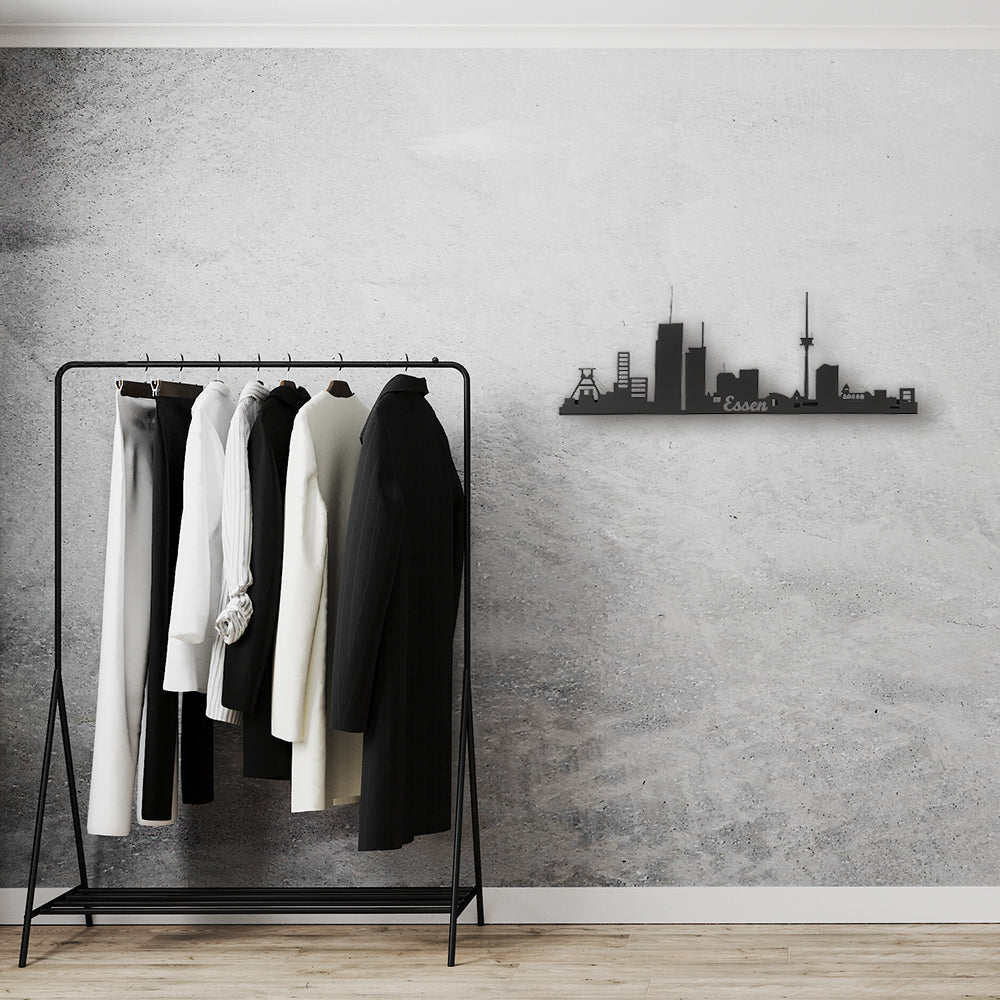 Essen Skyline aus Stahl in Schwarz matt als Wanddekoration