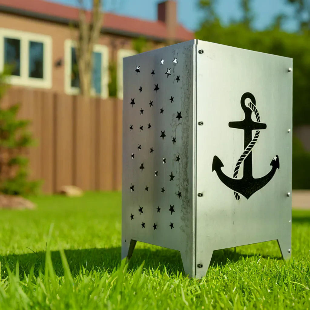 Feuersäule Anker und Kompass aus Stahl mit maritimen Motiven