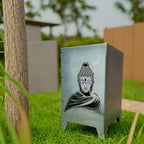 Feuersäule Buddha aus Stahl 300 x 300 x 490 mm