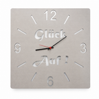 Glück auf Wanduhr aus geschliffenem Edelstahl
