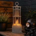 Beleuchtete Grubenlampe als Windlicht aus Stahl