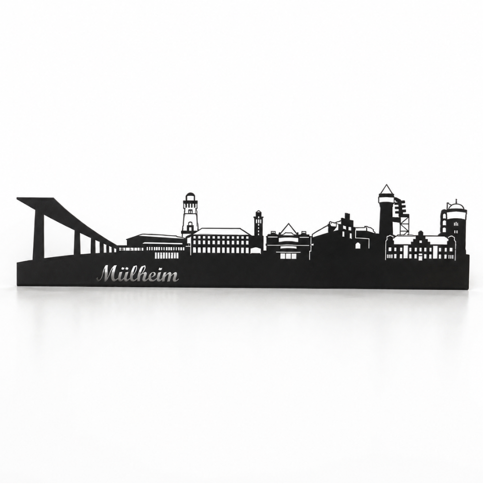 Mülheim Skyline aus Stahl schwarz pulverbeschichtet als Wanddekoration