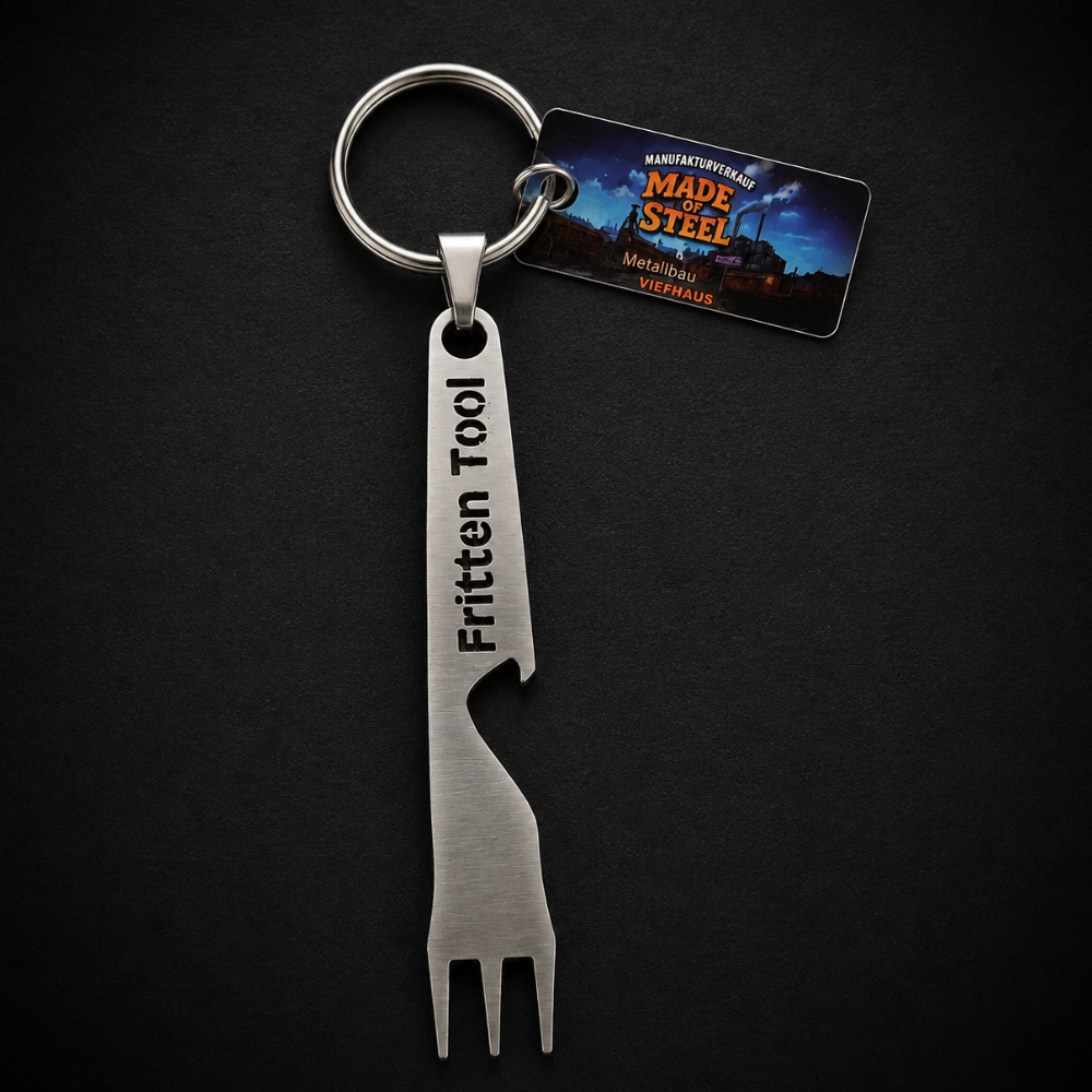 Fritten Tool PomBierPicker aus Edelstahl von Made of Steel – praktischer Pommes Picker und originelle Geschenkidee aus dem Ruhrpott