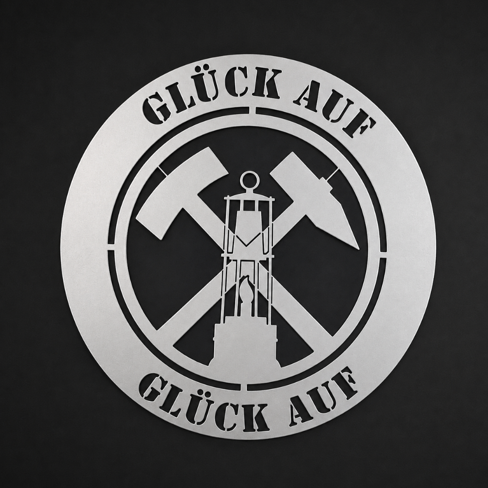 Ruhrpott Schild Glück auf mit Grubenlampe aus Metall Ø 300 mm