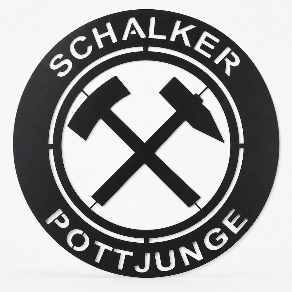 Schild Schalker Pottjunge aus Metall Ø 400 mm als Wanddekoration. schwarz matt pulverbeschichtet