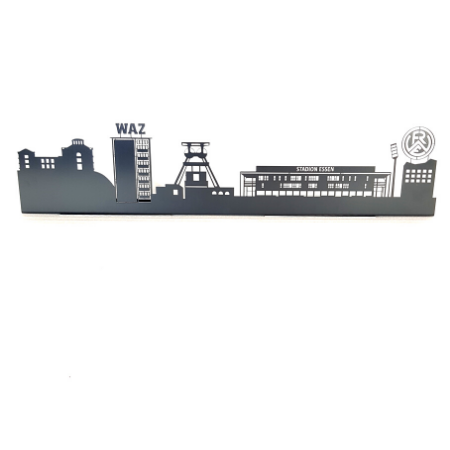 Rot-Weiss Essen Skyline aus Metall in Schwarz matt mit Essener Wahrzeichen