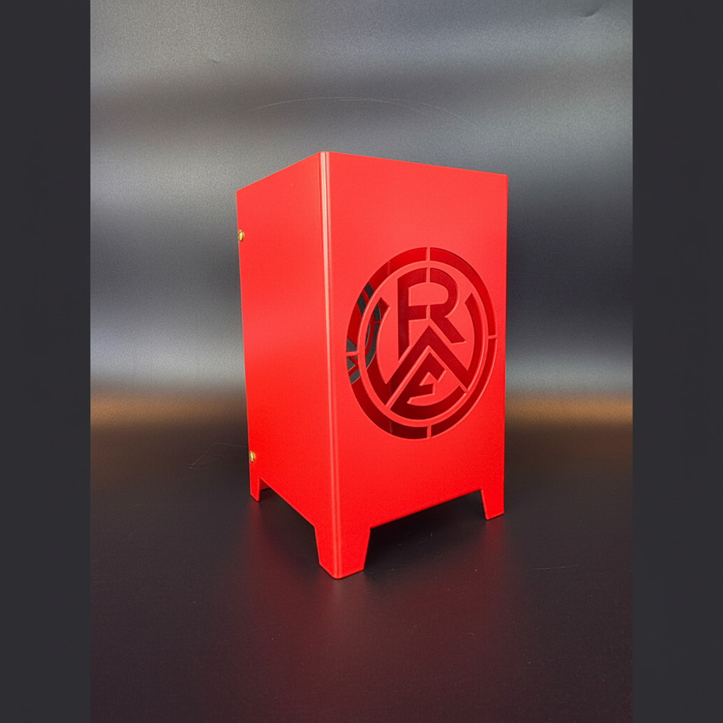 Rotes RWE Windlicht 120 x 120 x 200 mm mit Rot-Weiss Essen Motiv
