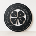 RWO Logo Schild aus Stahl mit 300 mm Durchmesser.schwarz matt pulverbeschichtet