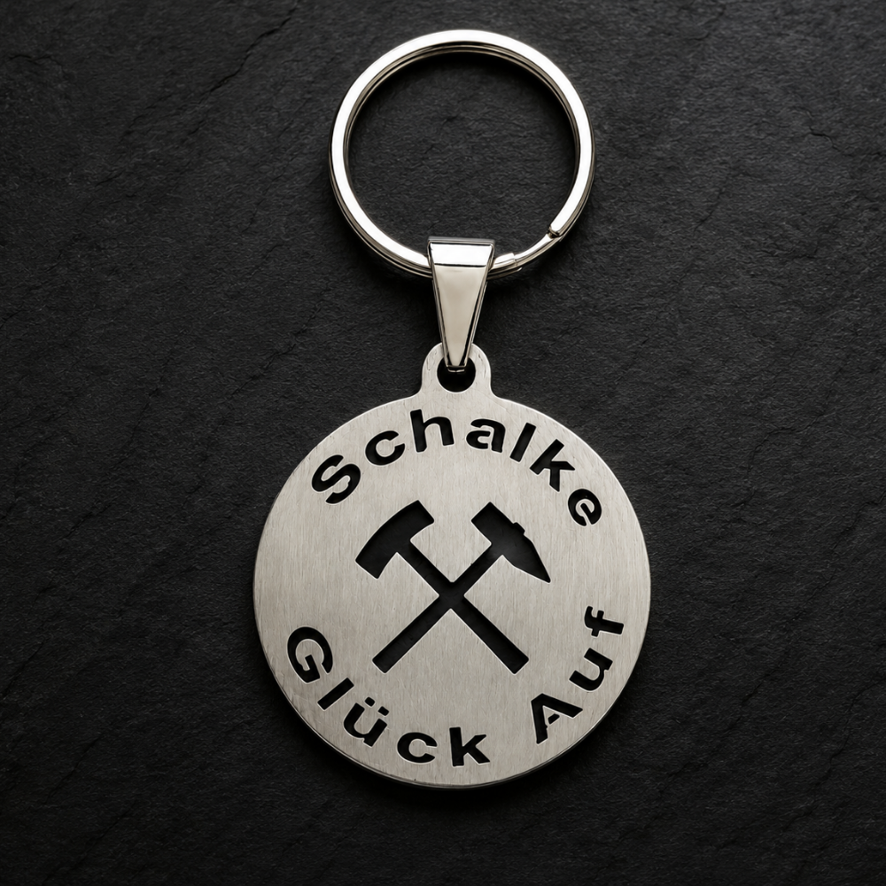 Schalke Schlüsselanhänger aus Edelstahl von Made of Steel – hochwertiger Fanartikel und Geschenkidee für Schalke Fans