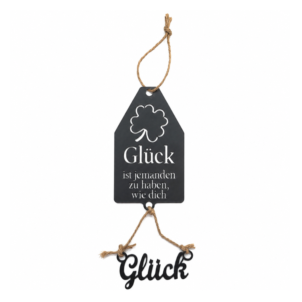 Wandschild aus Metall „Glück ist, jemanden zu haben wie Dich“ in Schwarz matt